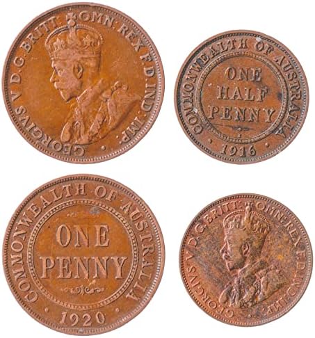 2 Монети от Австралия | Колекция Australian Coin Set 1/2 1 Стотинка | В обращение 1911-1936 | Крал Джордж V