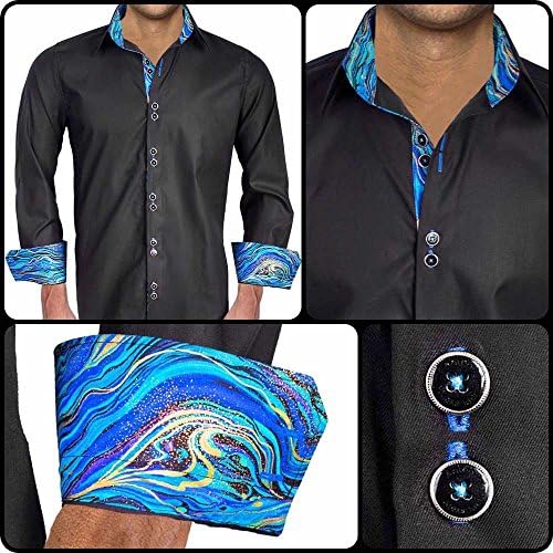 Дизайнерски Риза на Черно с синьо, метална вълна - Произведено в САЩ