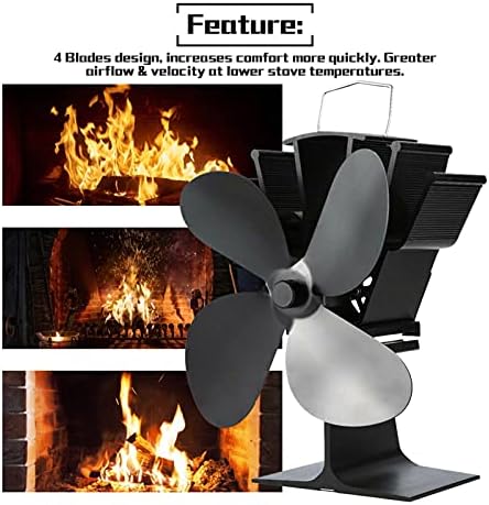 Uongfi Черно Камина Вентилатор с 4 остриета, Вентилатор за печки с топлинна захранването, Дърво Записващо устройство, за