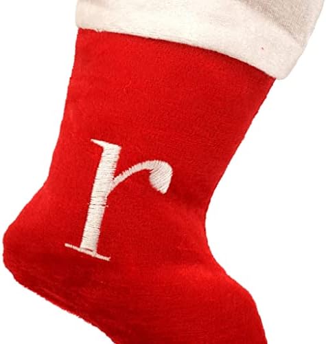 Мини Коледни чорапи с монограм (8 инча), Червен Плюшен Бял маншет, Малко Украса за отглеждане, Празничен декор (R)