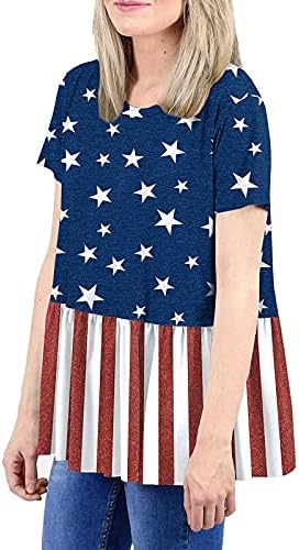 Дамски ежедневни блуза NEARTIME топ с принтом на американското, туники с къс ръкав и кръгло деколте, блузи, ризи
