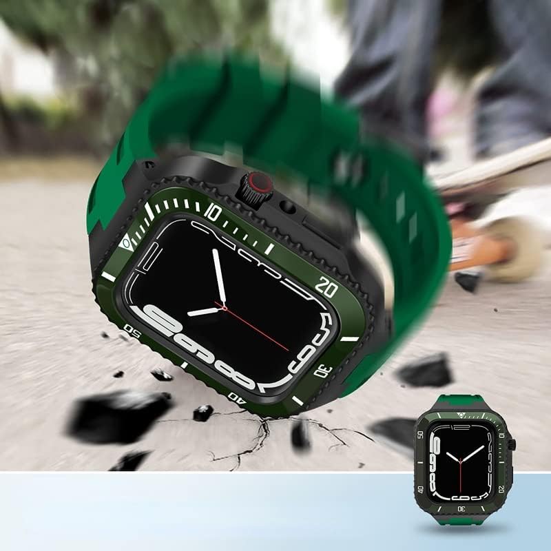 HOUCY Модифицирующий Комплект Каишка За Apple Watch Band 45 мм 44 мм Метален Корпус + Керамична Броня Моден Комплект Калъф iWatch