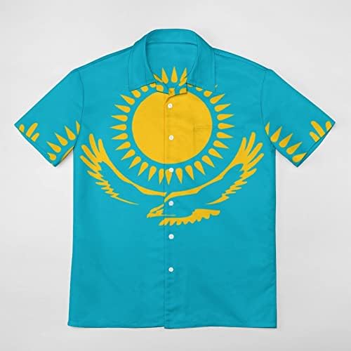 Ежедневна риза с къс ръкав и копчета, с флага на Казахстан, плажен топ копчета за мъже