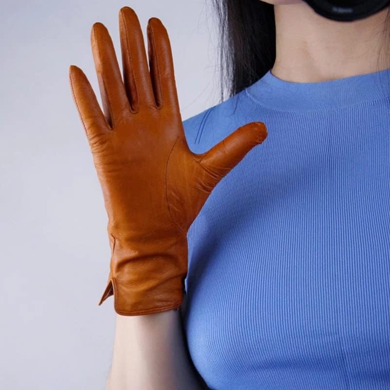 ръкавици без пръсти, Кожени Ръкавици, Зимни Топли Плюс Кадифени Ръкавици за шофиране, Жените (Цвят: D, Размер: код L)