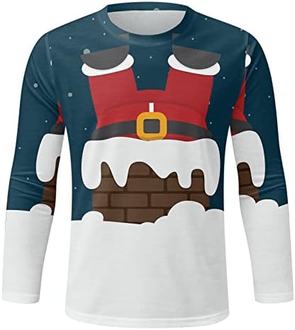 XXBR, Коледни тениски с дълъг ръкав за мъже, Коледни Тениски с 3D графичен принтом Дядо Коледа, Върхове с кръгло деколте, Вечерни Спортни