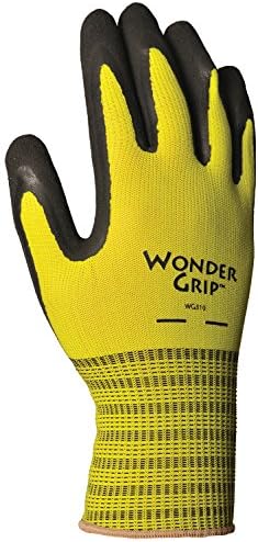 Работни ръкавици от непрекъсната трикотаж Wonder Grip WG310S Extra Grip, Дланта е от черен латекс с двойно покритие, Отлично сцепление
