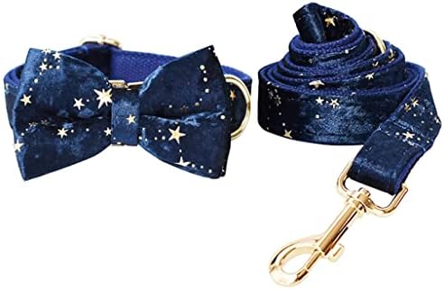 Универсален тъмно Синьо Кадифе нашийник за Кучета и каишка, определени за Коледа, Златни блестящи Звезди, Индивидуален нашийник