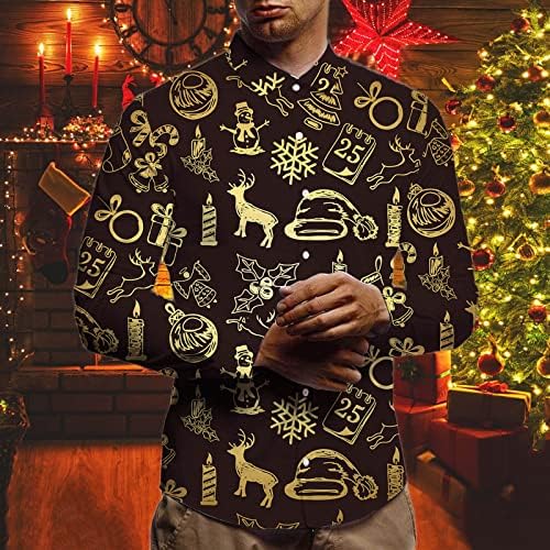 XZHDD Коледни Ризи за мъже, Забавна Коледна Бизнес Ежедневни Риза с Принтом Дядо Коледа и Снежен човек копчета и Отложным яка
