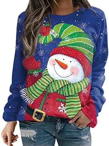 JJHAEVDY Дамски Коледна Hoody Ежедневни Пуловер Пуловер С принтом И кръгло деколте Лека Риза Удобна Върховете Свободни С Дълъг Ръкав