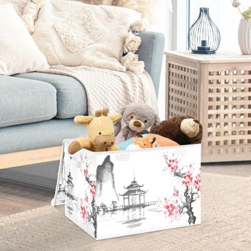 innewgogo Японски Кутии за съхранение на цветове на Череша с Капаци за Организацията на Кошница за съхранение с Дръжки От Плат Оксфорд Кутия-Куб за Съхранение за Спални