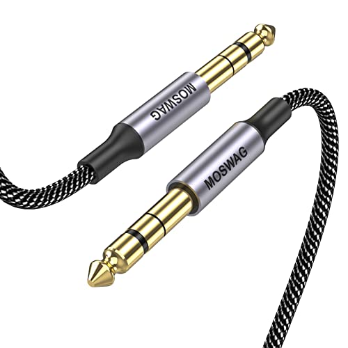 MOSWAG 1/4 Инчов кабел TRS 6,6 фута/2 м, Инструментален кабел TRS 1/4 Инча, Допълнителен аудио кабел Балансиран Стереозвука Hi-Fi, Позлатен кабел TRS-TRS 24-КАРАТОВО, Съвместим с элек?