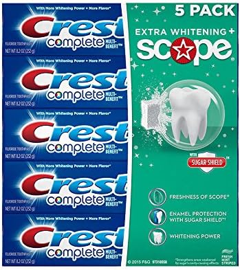 5 Опаковки паста за зъби Crest Complete Extra Whitening Plus Обхват на 8,2 грама Всяка