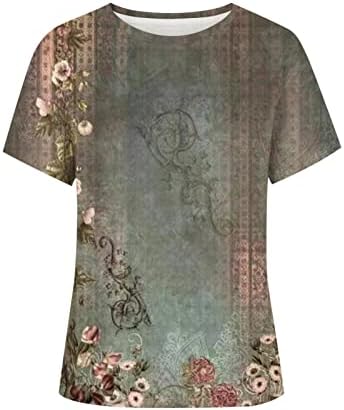 Дамски Ризи с кръгло деколте и къс ръкав, Дамски Модни Летни Блузи с Флорални Принтом 2023, Ежедневни Пуловери Свободно,