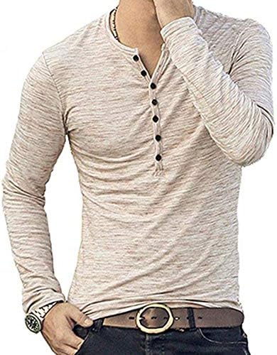 MLANM Мъжки Ежедневни Приталенная Базова тениска Henley с къс /Дълъг ръкав