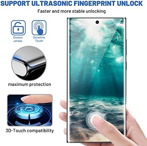 [2 + 2] Защитно фолио за дисплея на Galaxy S22 Ultra, закалено стъкло 9H, Ултразвукова подкрепа на пръстови отпечатъци, 3D извити,
