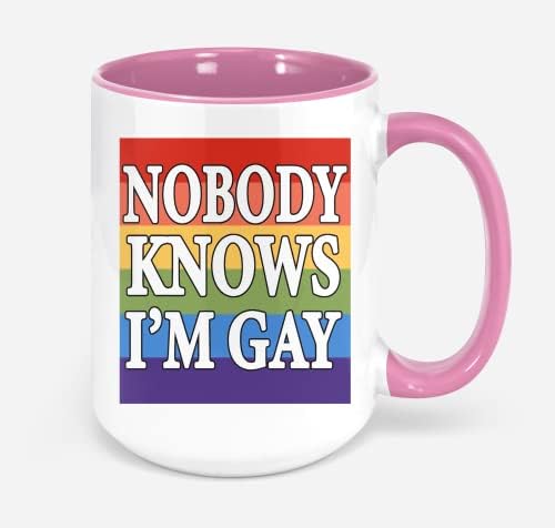 ЛГБТ Никой Не знае, че аз съм Открит гей Дъгова Кафеена чаша - 11 грама Бяла Подарък на Приятел, Любовник, Съпруг, Съпруга, Братя