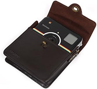 Специално проектиран калъф Polaroid от естествена кожа в ретро стил за Polaroid Socialmatic - Подвижна презрамка в комплекта - Кафяв