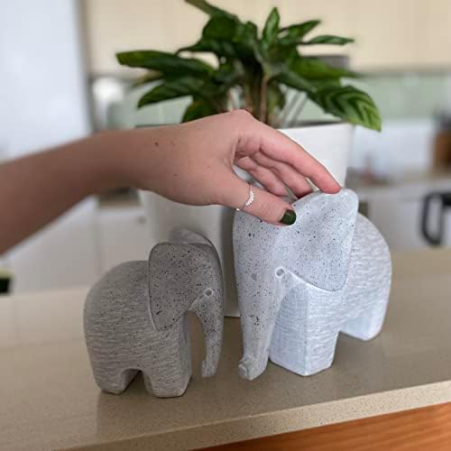 Скулптура на слон от дома Хюи - 2 елемента (6 инча височина и 5 см на височина) - Фигурки за украса на рафтовете ръчна изработка