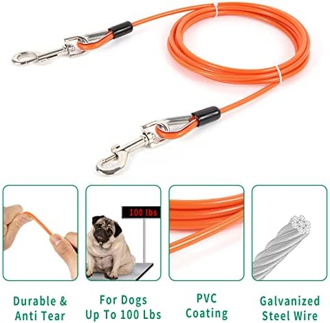 Кабелна замазка за кучета | Дължина от 10 фута Якост на опън 100 паунда Поцинкована стоманена Оплетка кабел с PVC покритие, дъвчене