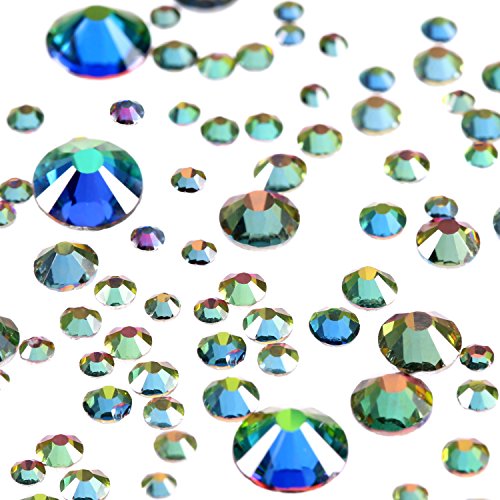 Boao 2000 бр Кристали за нокти с плоска повърхност, кръгли Стъклени камъни 6 различни размери (1,6-3 мм) за дизайн на ноктите,