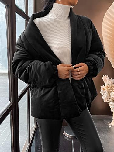 Дамски якета EDWOL - Однотонное Пуховое палто с отворен колан отпред (Цвят: черен Размер: Средно)