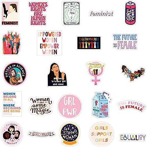 ENGOOFINE 50 бр. Феминистки Етикети Girly Girl Power Indie Огледално Стикери за Лаптоп за жени, Етикети за момичета, Подаръци,