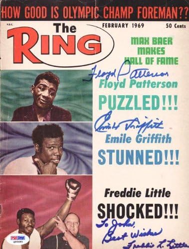 Флойд Патерсън, Емил Грифит и Литъл, Фреди са поставили автографи на корицата на списание Ring Magazine PSA/DNA Q95685 - Списания NFL
