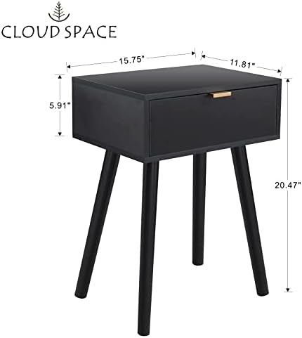 Модерно нощно шкафче Cloud Space средата на века, Черно Приставной маса с чекмедже за съхранение, Универсален Дървена Приставной
