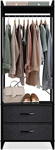 Закачалка за дрехи Sorbus с чекмеджета - Скрин за дрехи - Дървена маса, стоманена рамка и тъканни кутии - Висок органайзер за съхранение