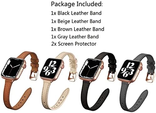 (4 опаковки) Тънки кожени въжета, съвместими с каишка на Apple Watch 41 мм 40 мм, 38 мм, тънък гривна от естествена кожа, съвместим