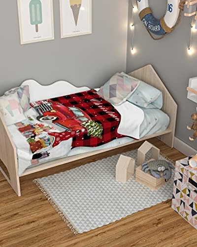Детско одеяло - 30 x 40 - Весел Коледен Гномик, Грузовичок с Коледна Елха, Супер Меки Бебешки Одеала за момчета и Момичета | Приемно одеяло|, идеален за новородени, люлки,