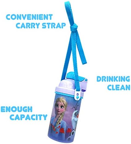Каишка за носене на Дисни Frozen Бутилки за вода One Touch за еднократна употреба с вграден соломинкой - Безопасни, не съдържат BPA, лесно се мият, са идеални подаръци за деца