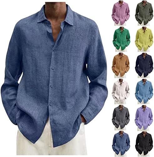 Мъжки блузи Neferlife, Мъжки Ежедневни Памук, Ленени Обикновена Риза с дълъг ръкав, Свободни Ризи, Мъжки ризи