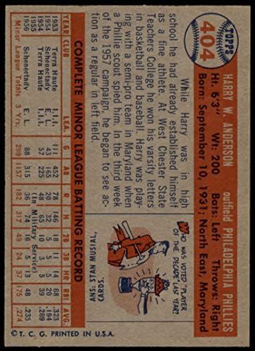 1957 Topps 404 на Хари Андерсън Филаделфия Филис (Бейзболна картичка) EX/MT Phillies