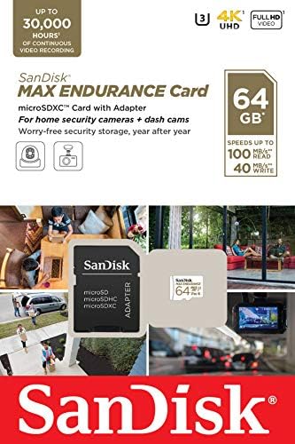 Карта памет SanDisk microSDXC капацитет за съхранение 64 GB с адаптер за домашни охранителни камери и видеорегистраторов - C10, U3,