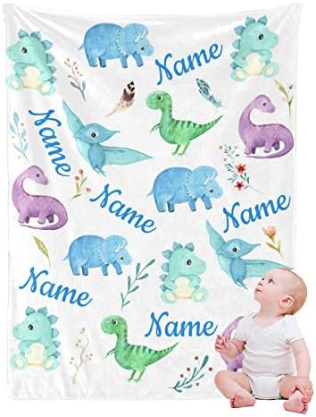 Завивки с потребителски име за малки момчета и Момичета-Каре с Изображение на Динозавър-Индивидуално Пеленальное Одеяло за Деца, Супер