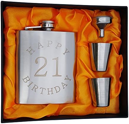 Подаръчен комплект за флакони на 21-ия рожден ден - фляжка на 7 унции с надпис Happy Birthday 21