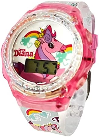 Цифрови кварцови часовници Accutime Kids Love, Diana Show Светло Розов цвят, с каишка във формата на Еднорози и Кристал за