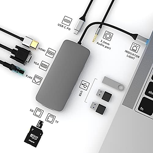 Хъб USB C, Многопортовая докинг станция USB C USB хъб, HDMI 10 в 1 с пускането на 4K, HDMI, портове USB 3.0, устройство за четене