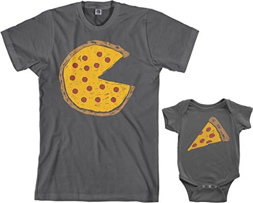 Комплект за детско боди Threadrock Pizza Pie & Slice и мъжки тениски в тон (За деца: от 6 m, Дървени въглища | За мъже: M, въглен)