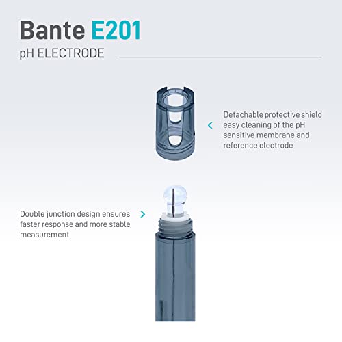 Комбиниран рн-електрод Bante E201 | pH-сонда | Диапазон на pH от 0 до 14, конектор BNC, кабел с дължина 3,3 фута, Сменяем Защитен екран