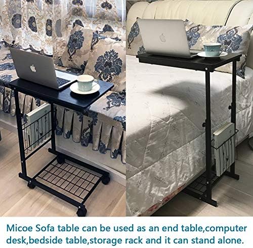 Приставной масичка за дивана micoe на колела, Плъзгаща се маса за мека мебел с рафтове за съхранение на Челни места в стил