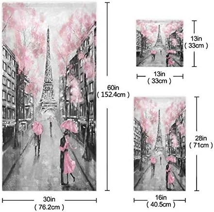 Хавлии за баня, Qilmy Pink Paris Tower, Абсорбиращи Кърпи за Баня, Комплект Меки и Удобни за Кърпи за домашен интериор на Хотела, 3 бр.