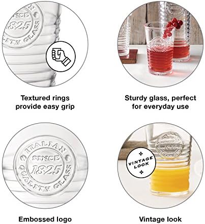 Чаши за вода Bormioli Rocco Officina – Комплект от 4 Прозрачни чаши за пиене С текстурированным пръстен и винтажным логото на марката