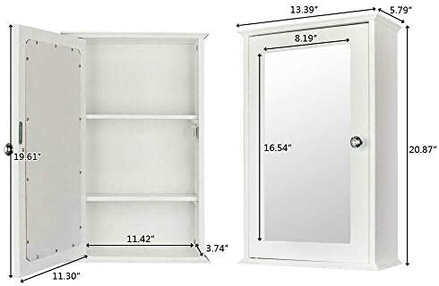 TimmyHouse Шкаф За Баня с Кухненски Стенен Органайзер За Гардероб с Огледало на Вратата на Белия Цвят