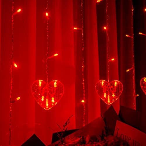 Гирлянди LOLStar в Деня на Св. Валентин, Червени led светлини на прозорците във формата на сърце, 168 led осветителни тела за пердета в Деня на Св. Валентин, 18 Led Висящи освети
