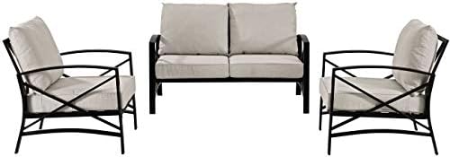 Crosley Furniture KO60011BZ-Външен метален комплект за сядане OL Kaplan от 3 теми (диванчик, 2 фотьойла), Промасленная бронз, възглавници