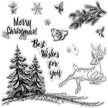 Весели Коледни елхи, Елени, прозрачни печати за направата на картички, декорация, направи си сам, scrapbooking, поздравителни думи, Прозрачни гумени печати за производств