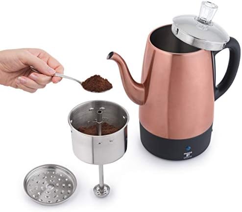 Електрическа машина за Кафе Moss & Stone с Меден Корпус и Капак от Неръждаема Стомана машина за чай | Кафе-Филтър - 10 Чаши, Мед