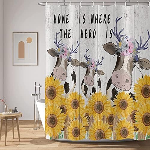 Завеса за душ GKLEASG Farmhouse Cow - Жълта Завеса за баня с дъската под формата на Семе за Домашен интериор Бани с 12 Куки От Водоустойчив
